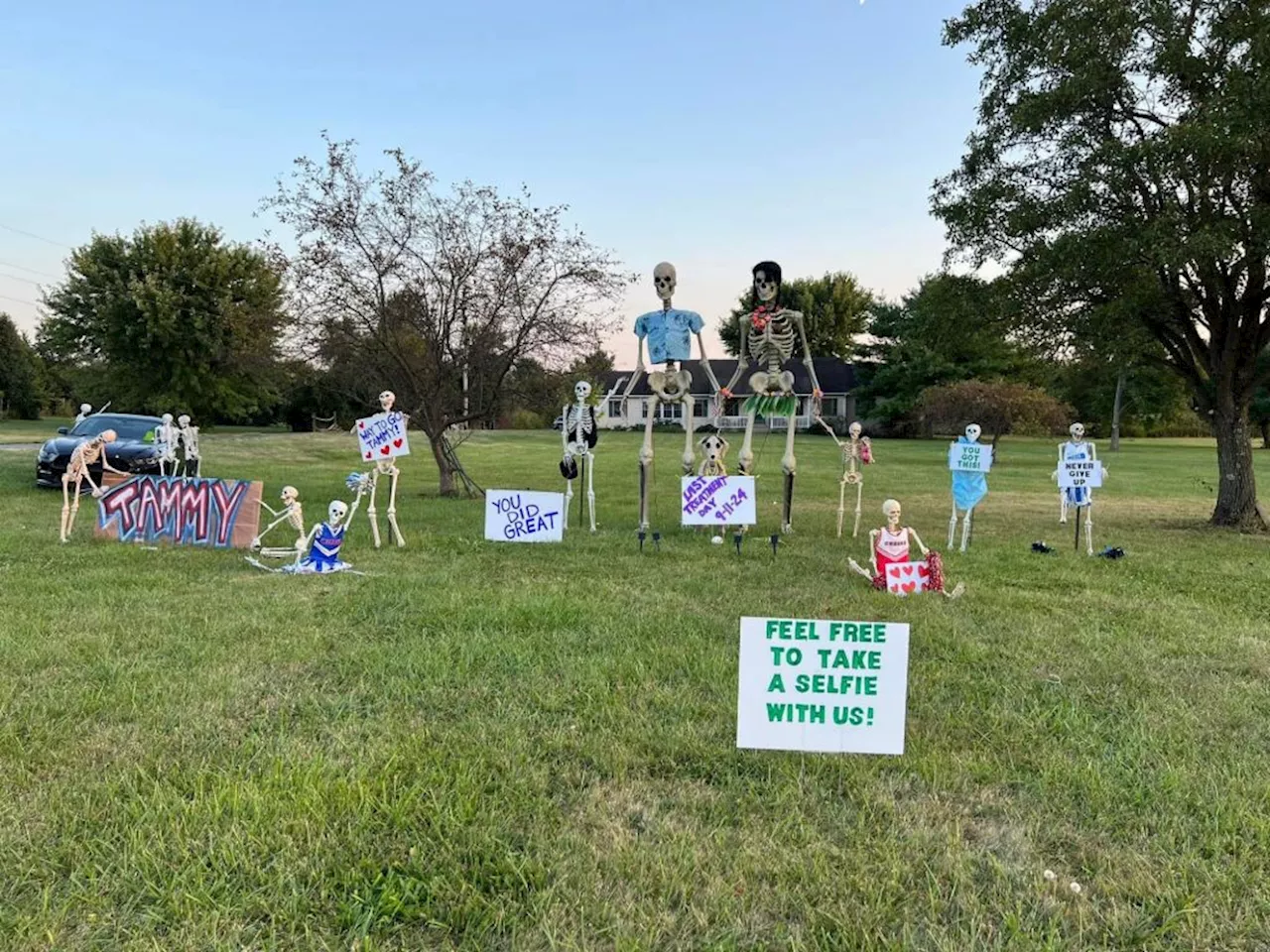 Family’s comical Halloween skeleton scenes gain an unexpected fan