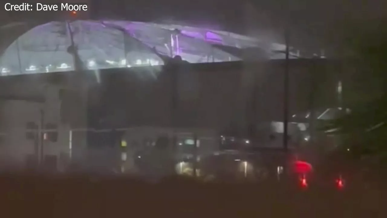 Video: Tropicana Field roof ripped off by Hurricane Milton