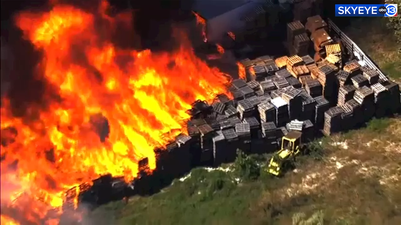 Large fire contained after east Harris County pallet business went up in flames