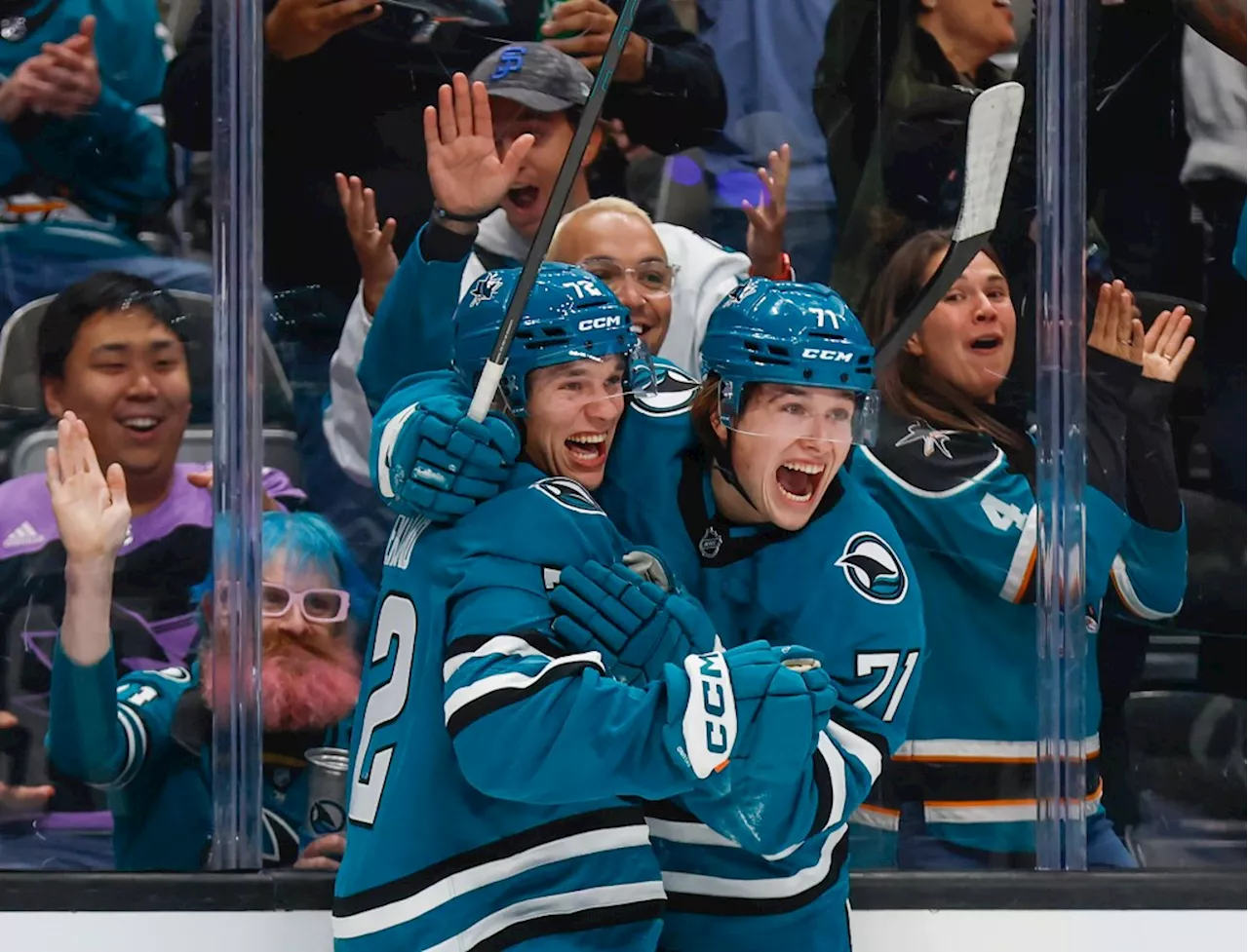 Sharks’ Macklin Celebrini scores goal 7:01 into first career NHL game, picks up first-period assist