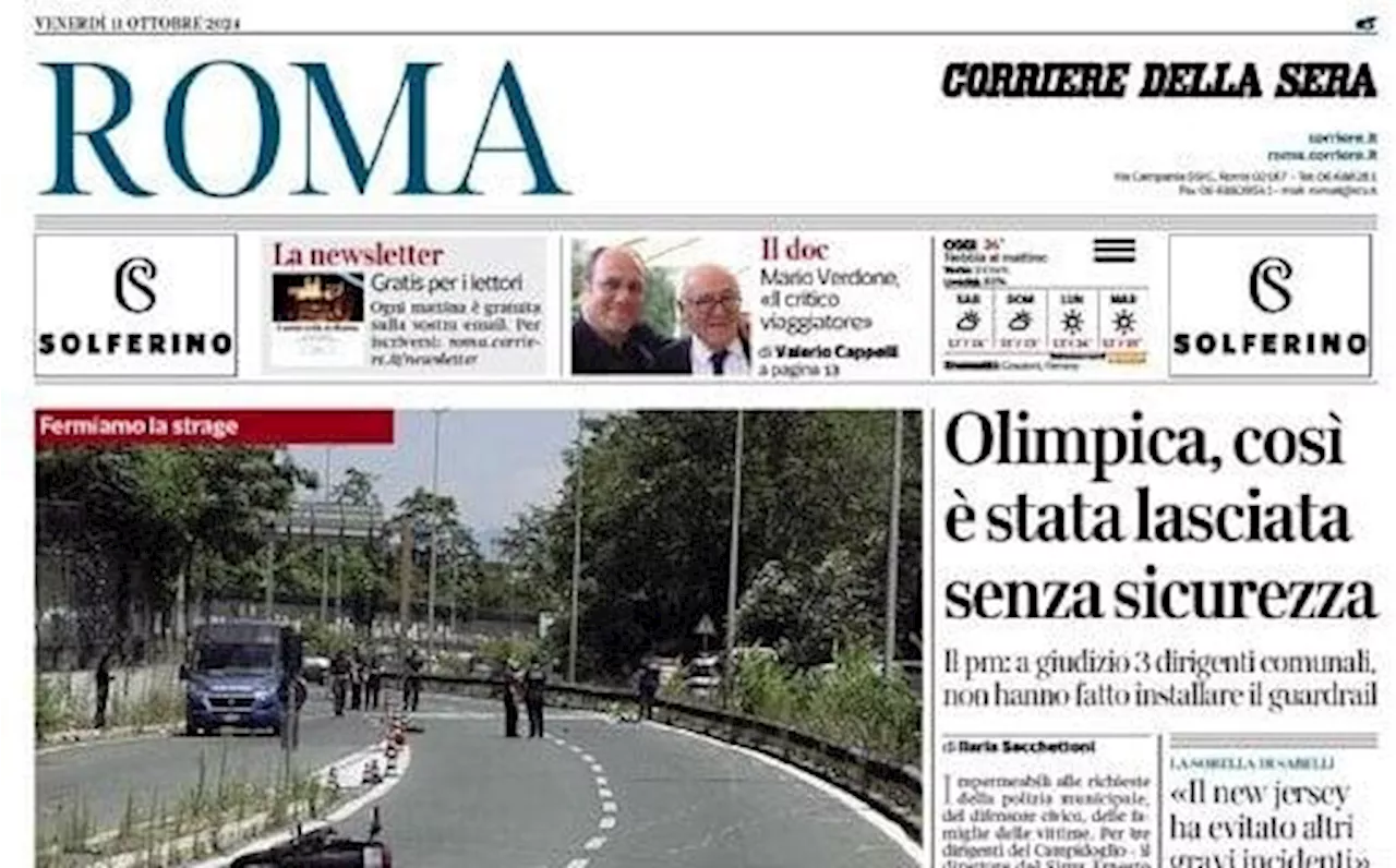 La prima pagina del Corriere della Sera (Roma): 'Lazio, Baroni sollecita Gigot e Castrovilli'