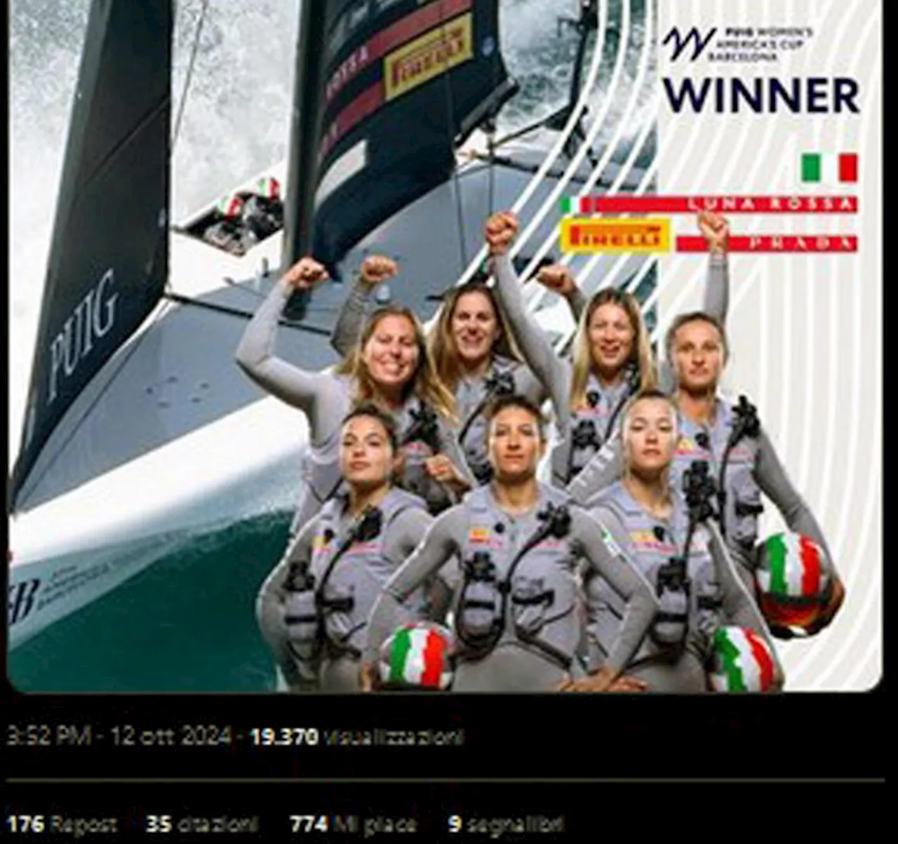 Luna Rossa vince con le donne, trionfo all'America's Cup