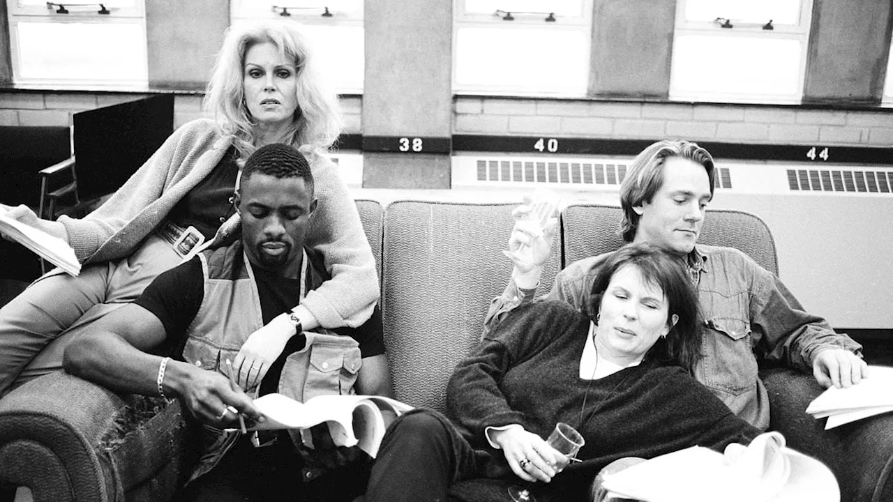 Idris Elba rehearses with Absolutely Fabulous stars Dame Joanna Lumley and Jennifer Saunders in...