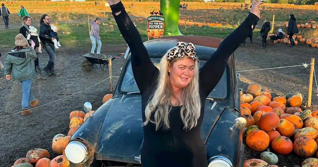 Gemma Collins goes make-up-free at pumpkin patch in figure-hugging catsuit