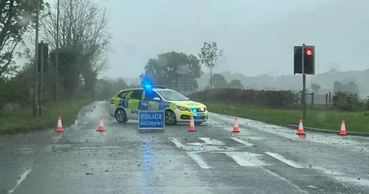 Road closed as emergency services attend two-vehicle crash