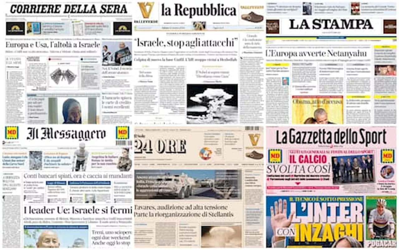 Le prime pagine dei quotidiani di oggi 12 ottobre: la rassegna stampa di Sky TG24