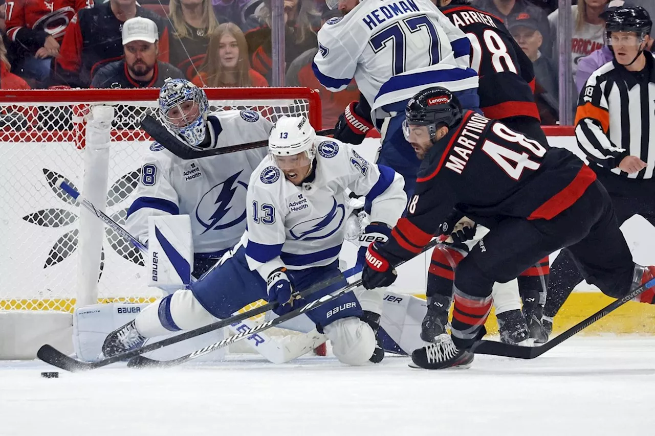 Lightning score three goals in the third-period to beat Hurricanes 4-1