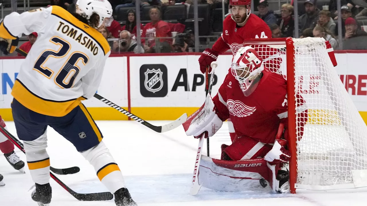 Cam Talbot has 41 saves in 32nd career shutout as Red Wings beat Predators 3-0.