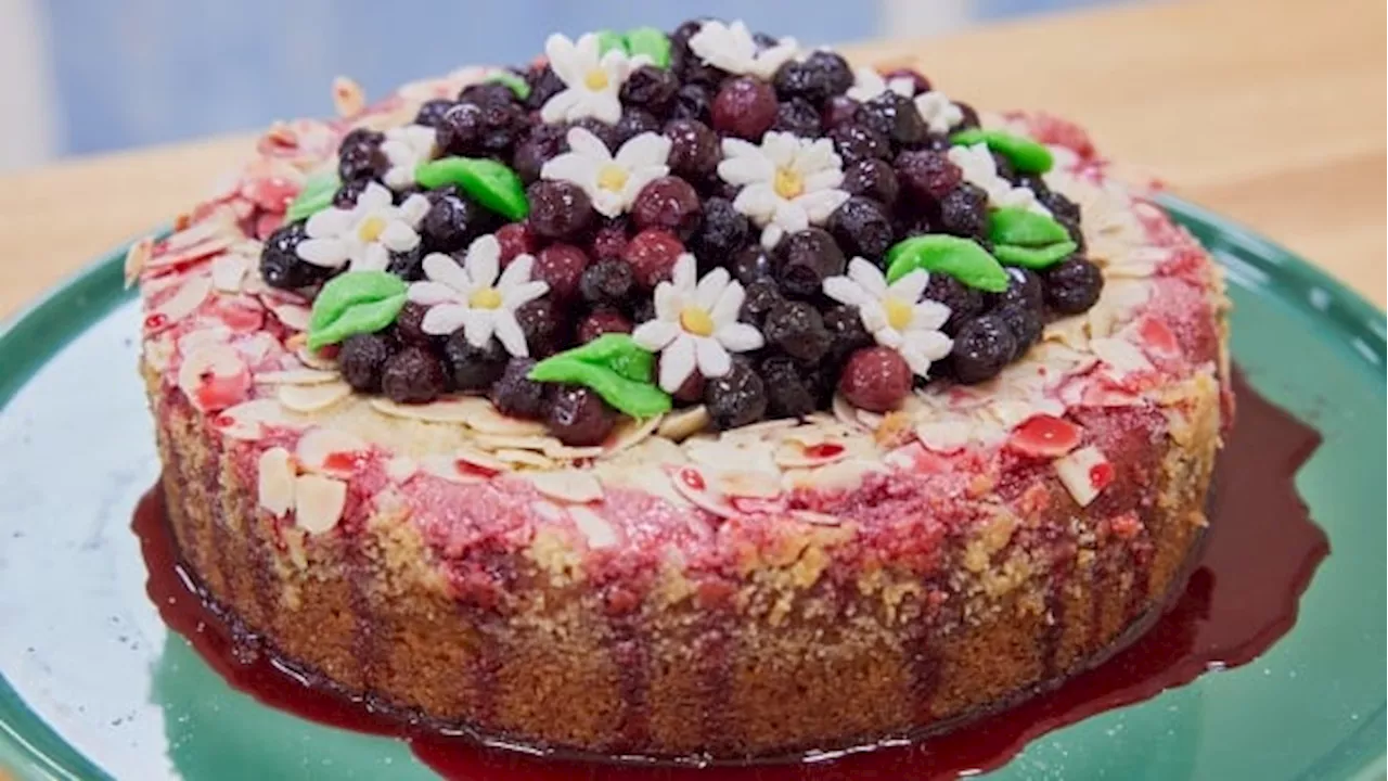 Almond, Lemon and Elderflower Cake with Saskatoon Berries