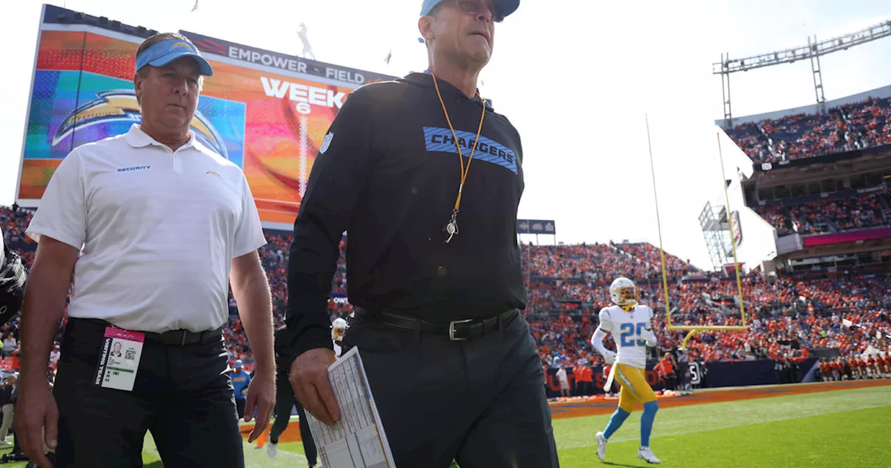 Chargers coach Jim Harbaugh briefly leaves sideline due to illness during game against Broncos