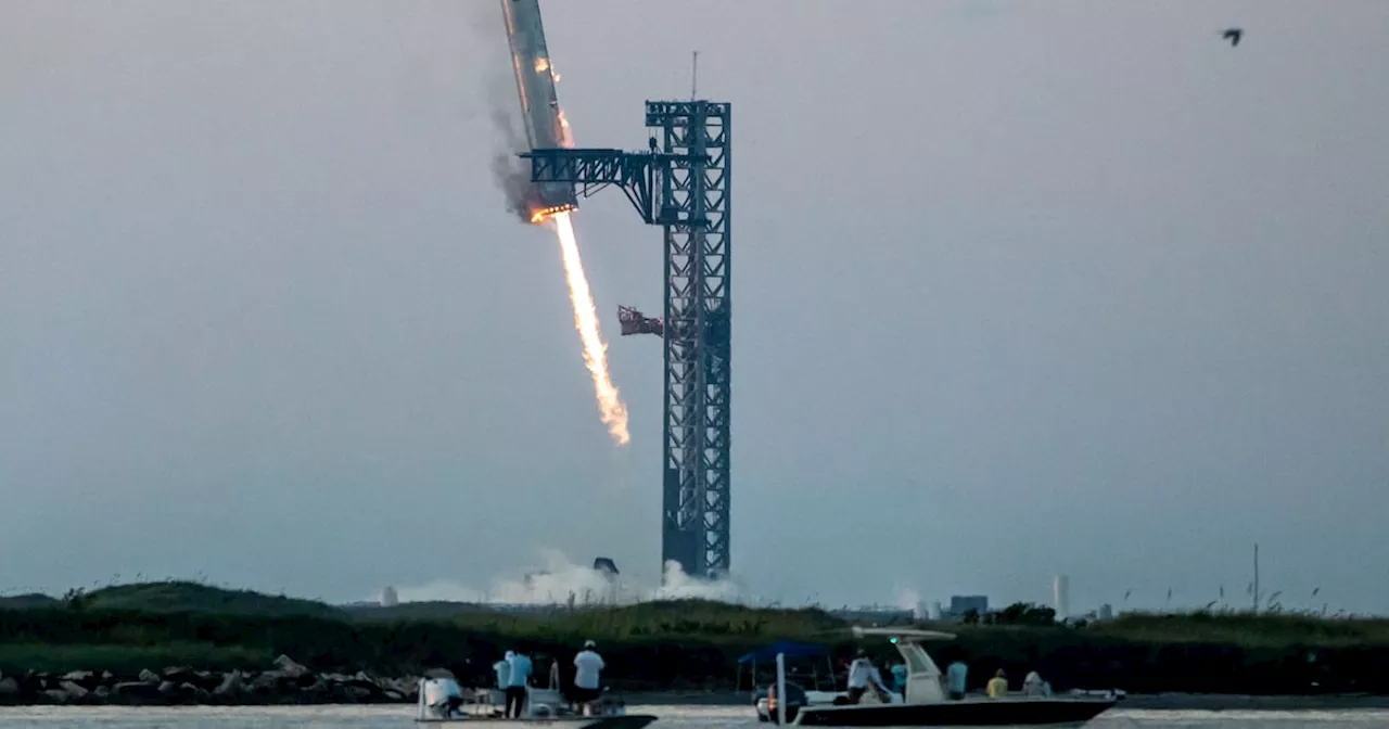 SpaceX catches giant Starship booster in fifth flight test