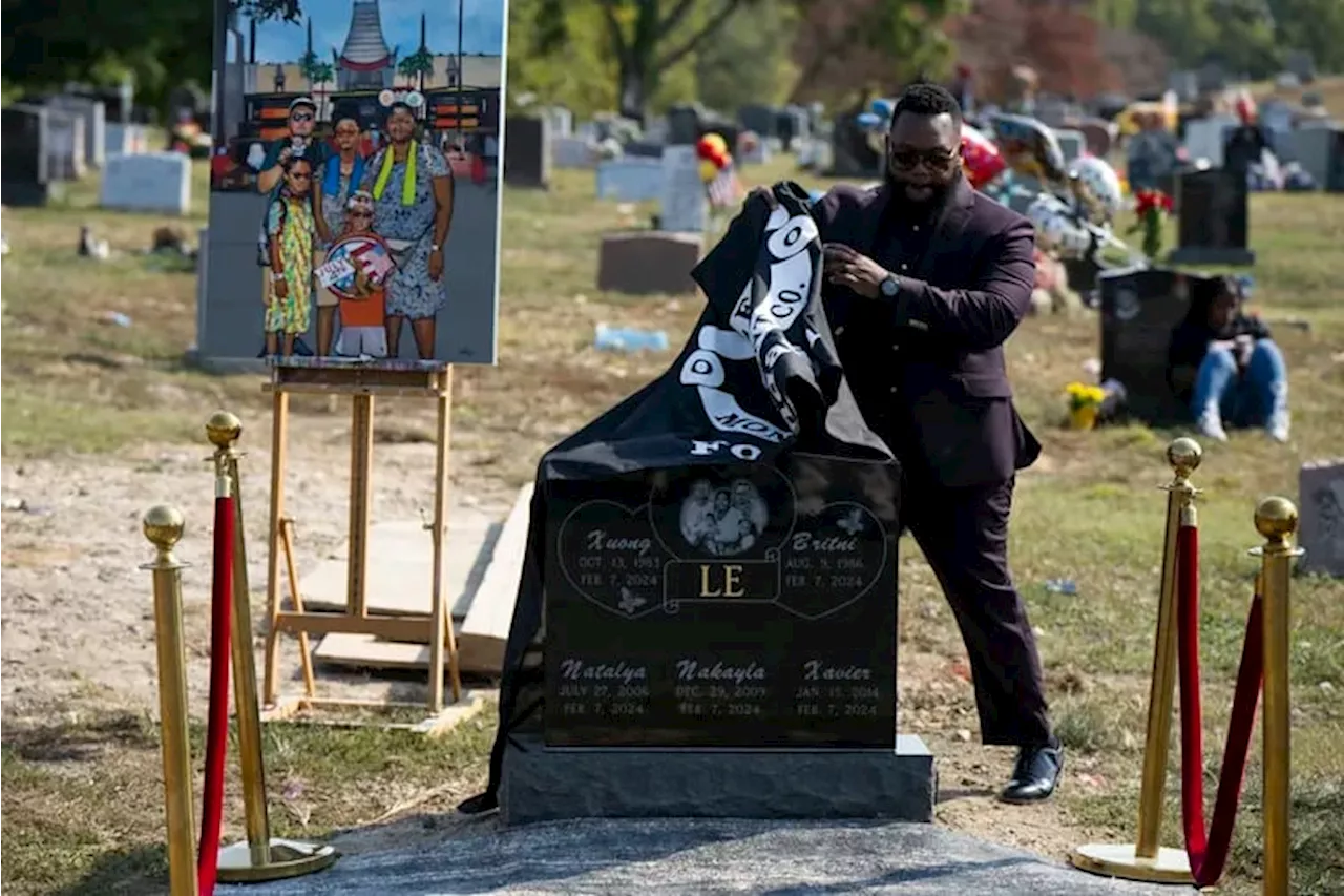 The Le family’s loved ones dedicate their headstone months after East Lansdowne shooting and fire