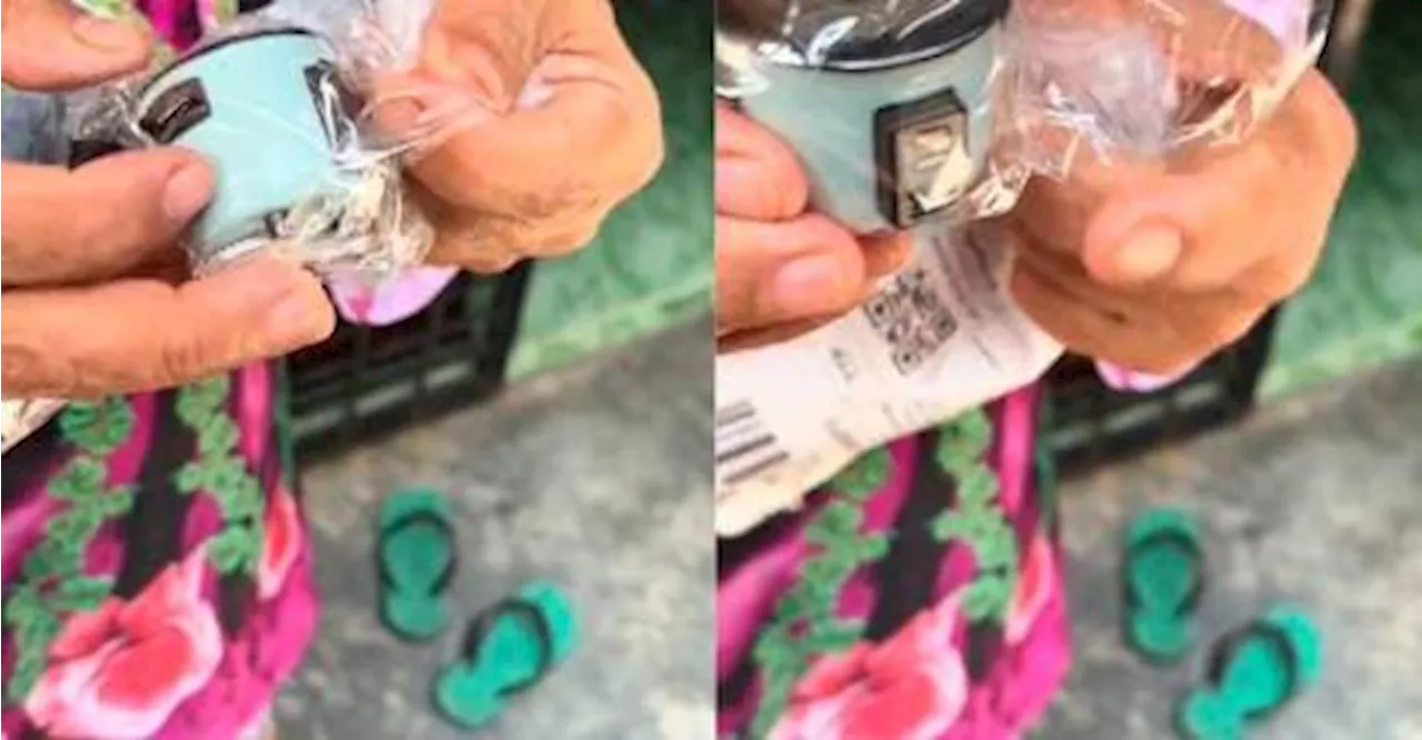 Elderly woman’s joy turns to disappointment after receiving toy rice pot instead of real one