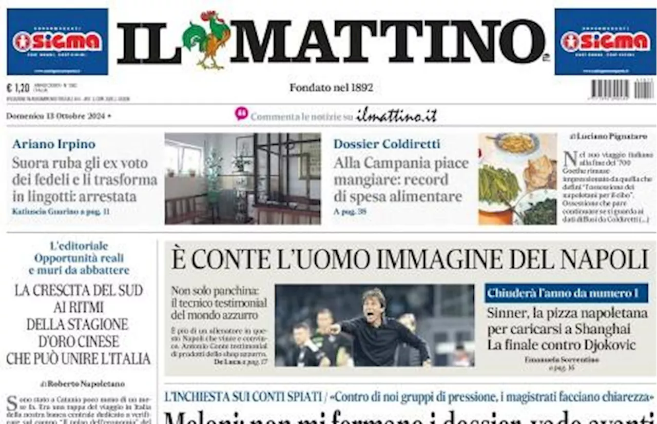 Il Mattino apre così in prima pagina: 'Conte è l'uomo immagine del Napoli'