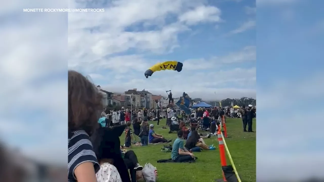 Parachutist lands on woman and child during San Francisco Fleet Week air show, video shows