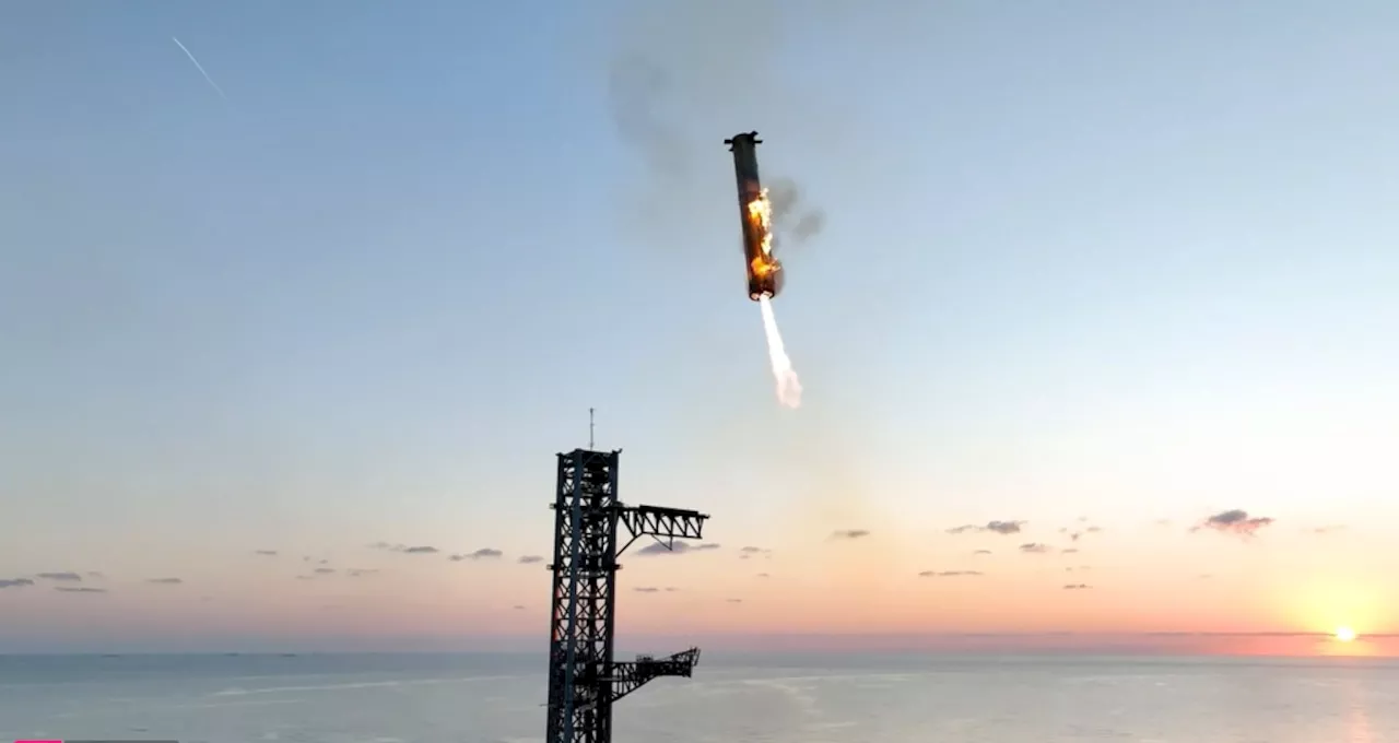 In an engineering feat, mechanical SpaceX arms catch Starship rocket booster back at the launch pad