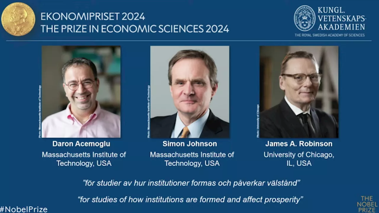 Premio Nobel per l'economia 2024 assegnato a Daron Acemoglu, Simon Johnson e James A. Robinson