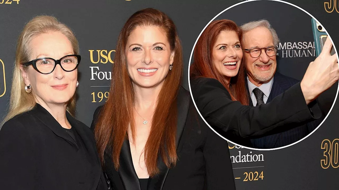 Debra Messing fangirls over Meryl and Drew before getting Spielberg to take a selfie with her