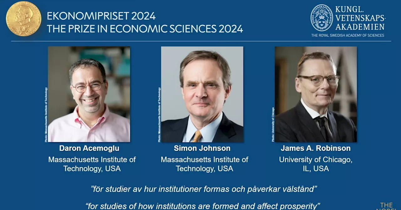 Daron Acemoglu, Simon Johnson e James A. Robinson vincono il Nobel per l'Economia