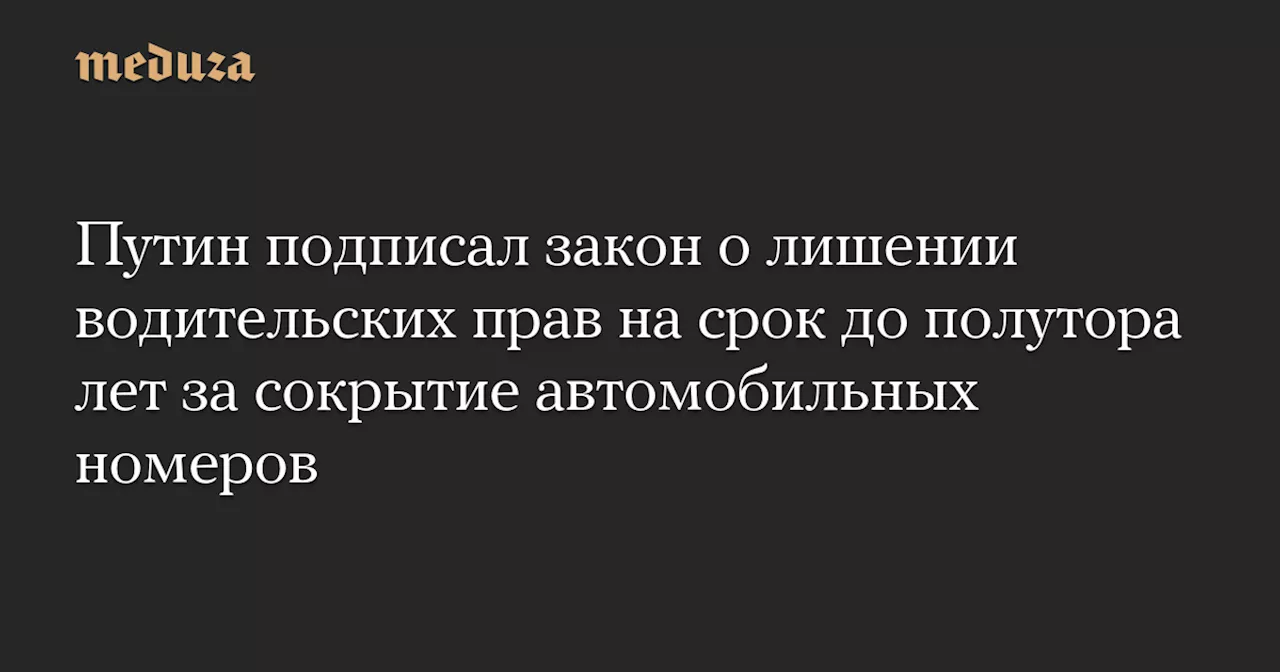 Путин подписал закон о лишении водительских прав на срок до полутора лет за сокрытие автомобильных номеров — Meduza