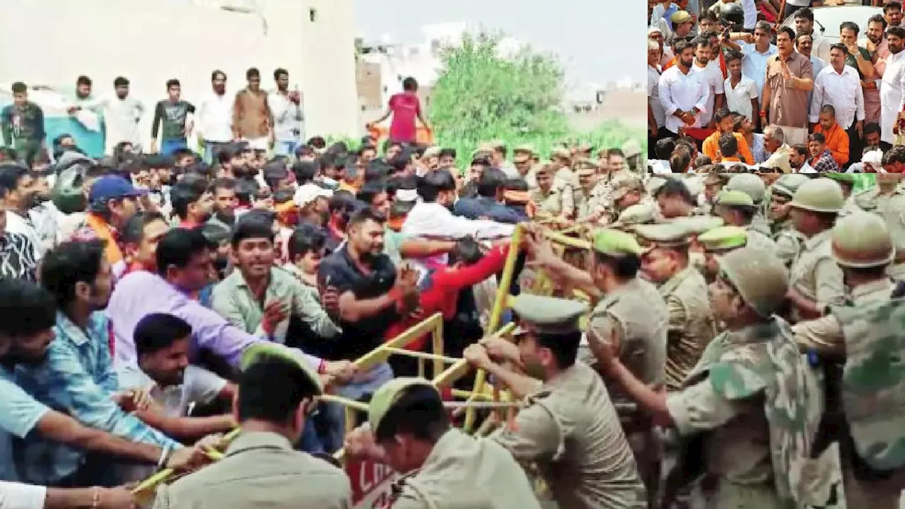 गाजियाबाद: डासना मंदिर पर महापंचायत के लिए जा रहे लोगों ने तोड़े बैरिकेड्स, पुलिस ने खदेड़ा