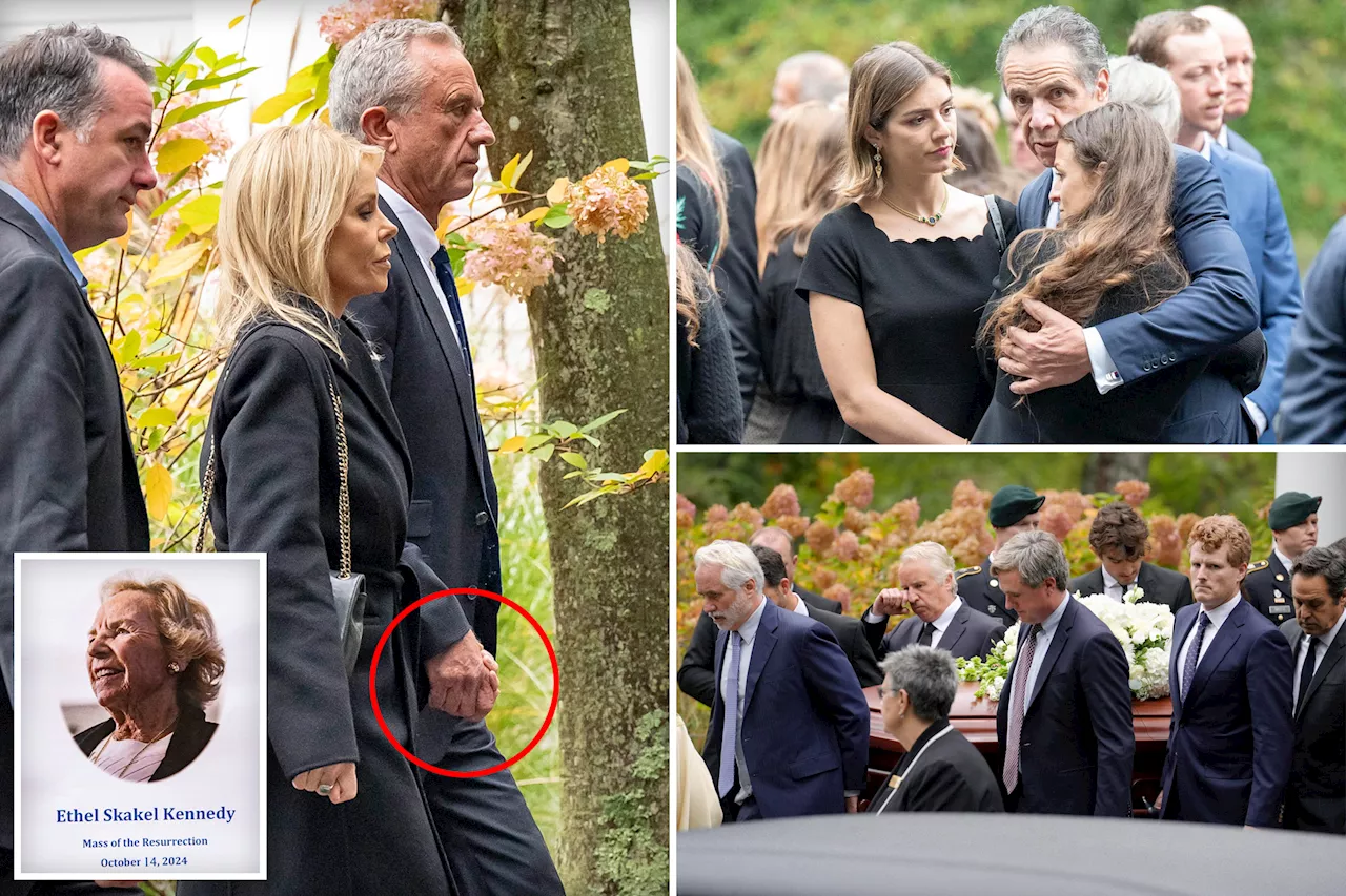 Embattled RFK Jr. holds wife Cheryl Hines' hand as he and rest of Kennedy clan turn out for funeral of his mom Ethel Kennedy