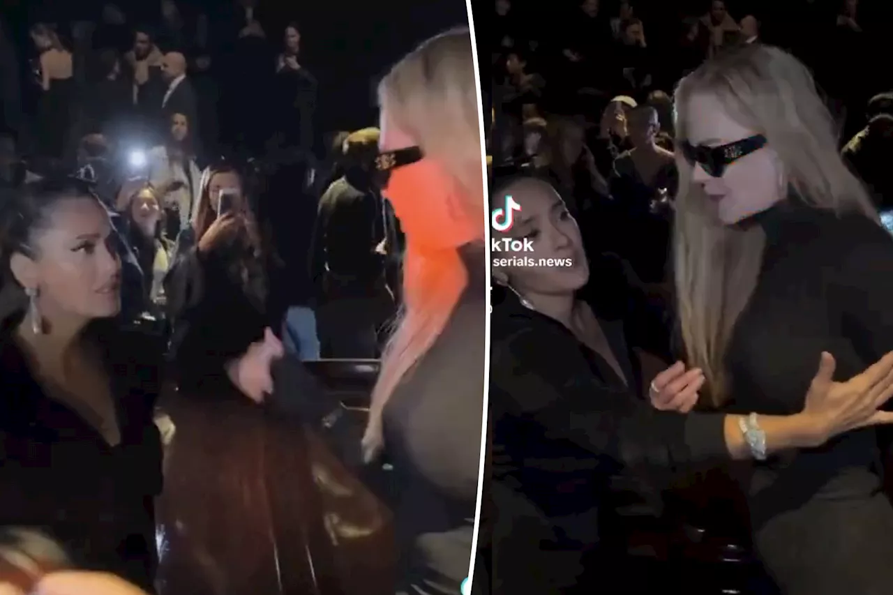 Nicole Kidman seemingly pushes Salma Hayek away during tense moment at Balenciaga fashion show