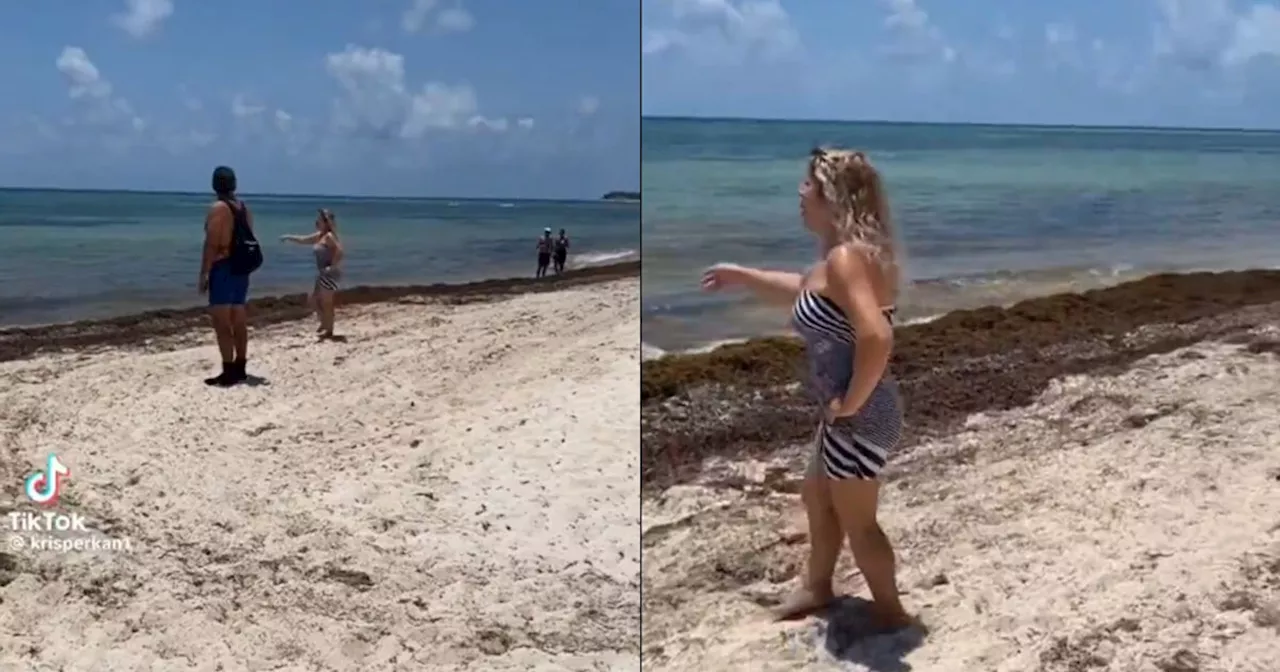  “Este lugar es privado”: Captan a mujer ‘corriendo’ a turistas de playa en Cancún