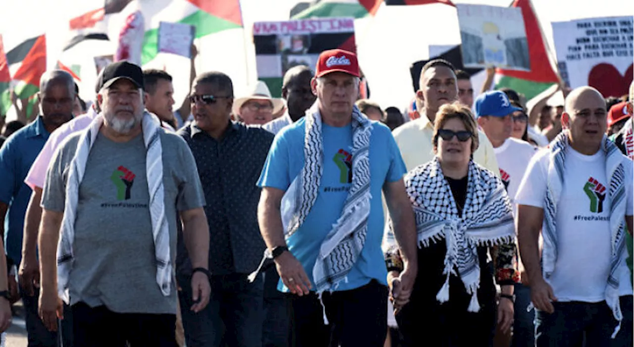 Cuban president leads pro-Palestinian march in Havana