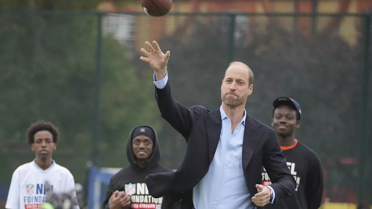 Prince William plays catch at NFL event in London