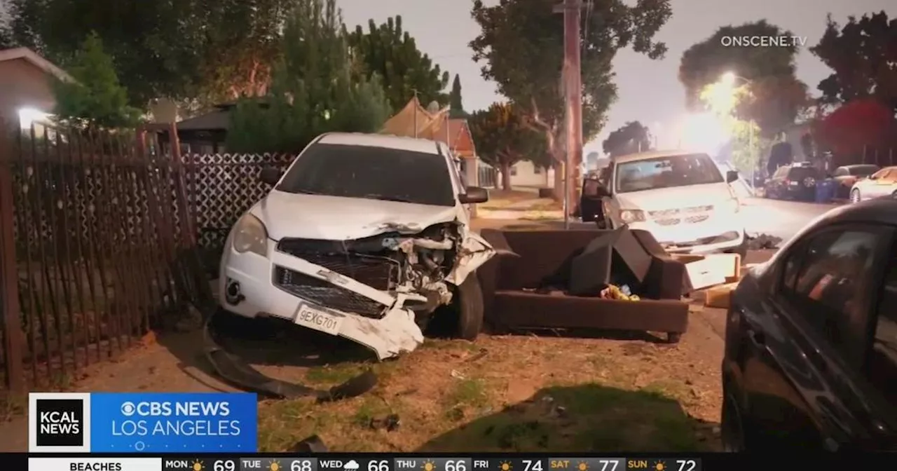 Driver fleeing street takeover arrested after crashing into row of parked cars in South LA