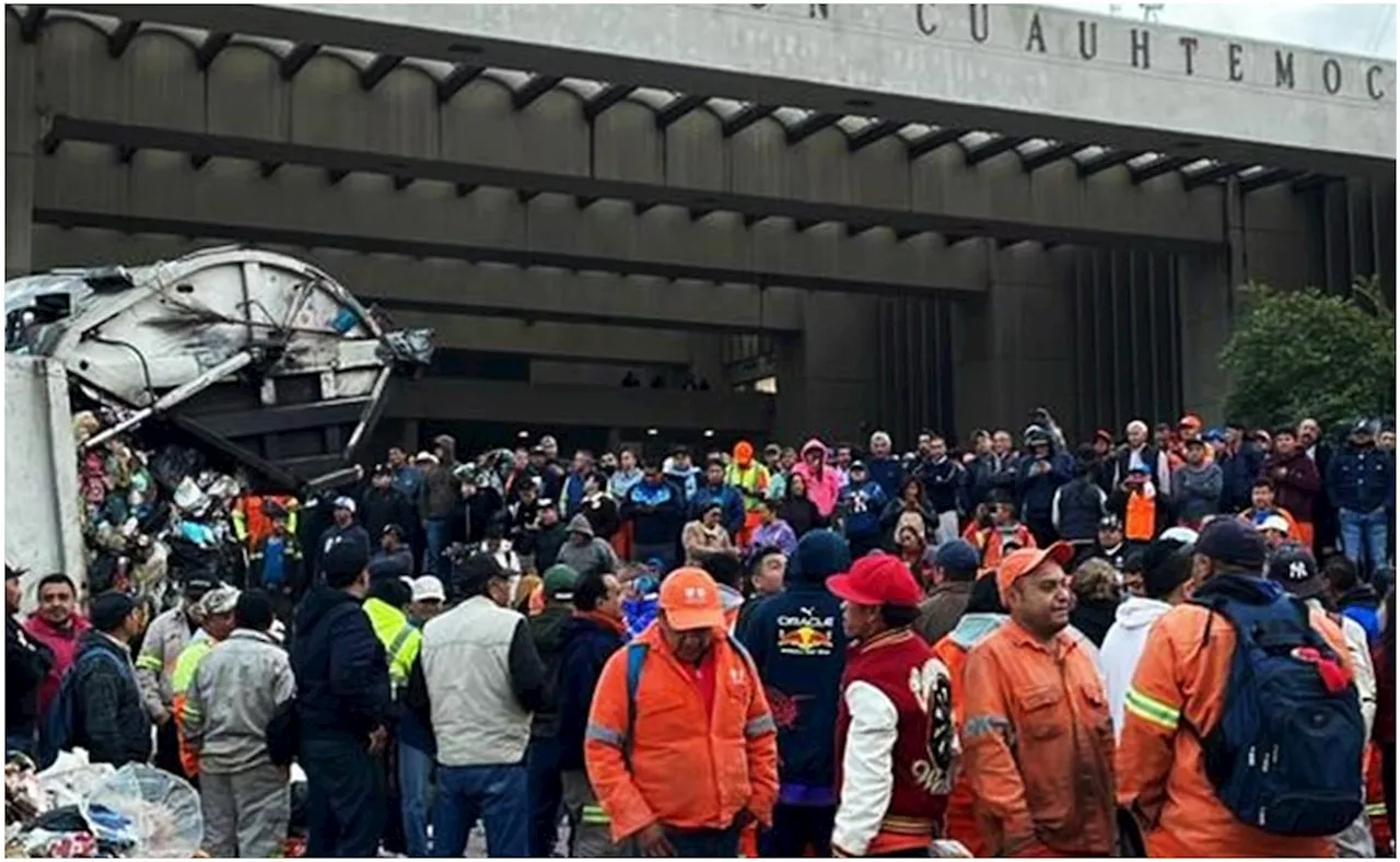 Trabajadores de limpia se manifiestan en la alcaldía Cuauhtémoc por falta de pago; autoridades se comprometen a saldar hoy adeudo