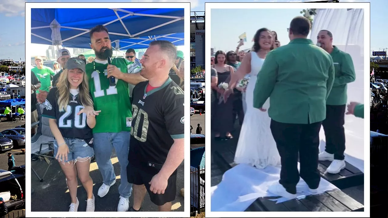 Eagles tailgate: Couple gets married as Jason Kelce left shocked by proposal