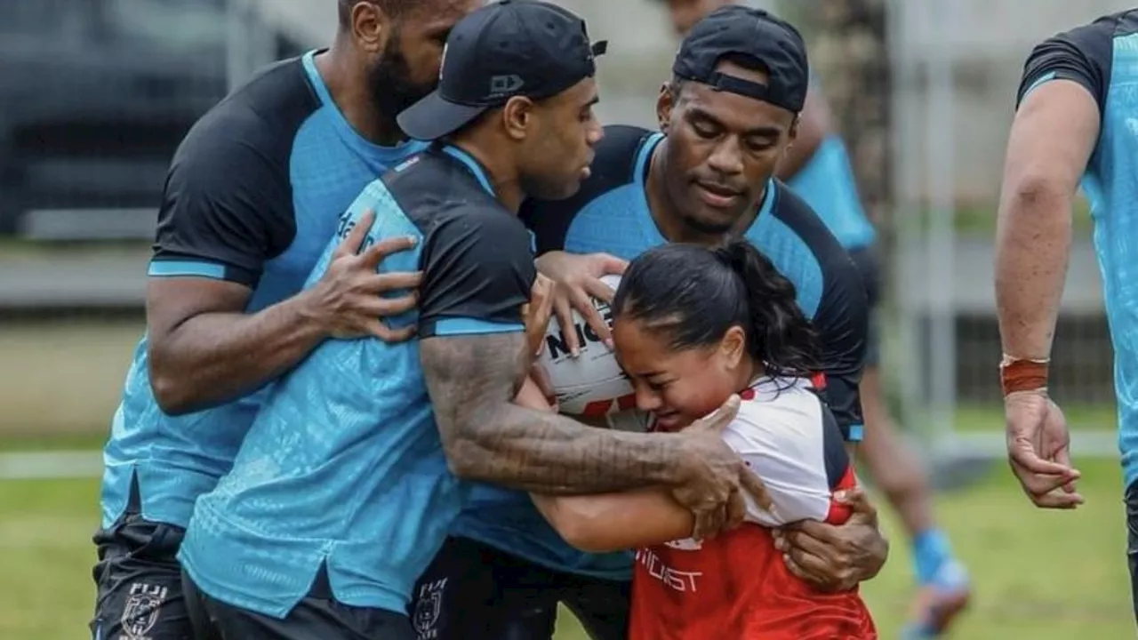 ‘They’re twice our size’: Fiji men take on Tonga women in ‘weird’ opposed training session