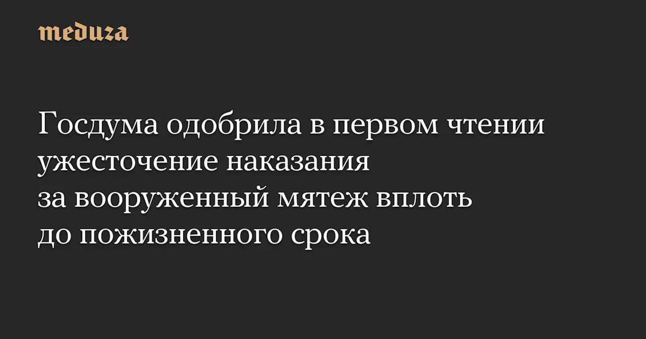 Госдума одобрила в первом чтении ужесточение наказания за вооруженный мятеж вплоть до пожизненного срока — Meduza