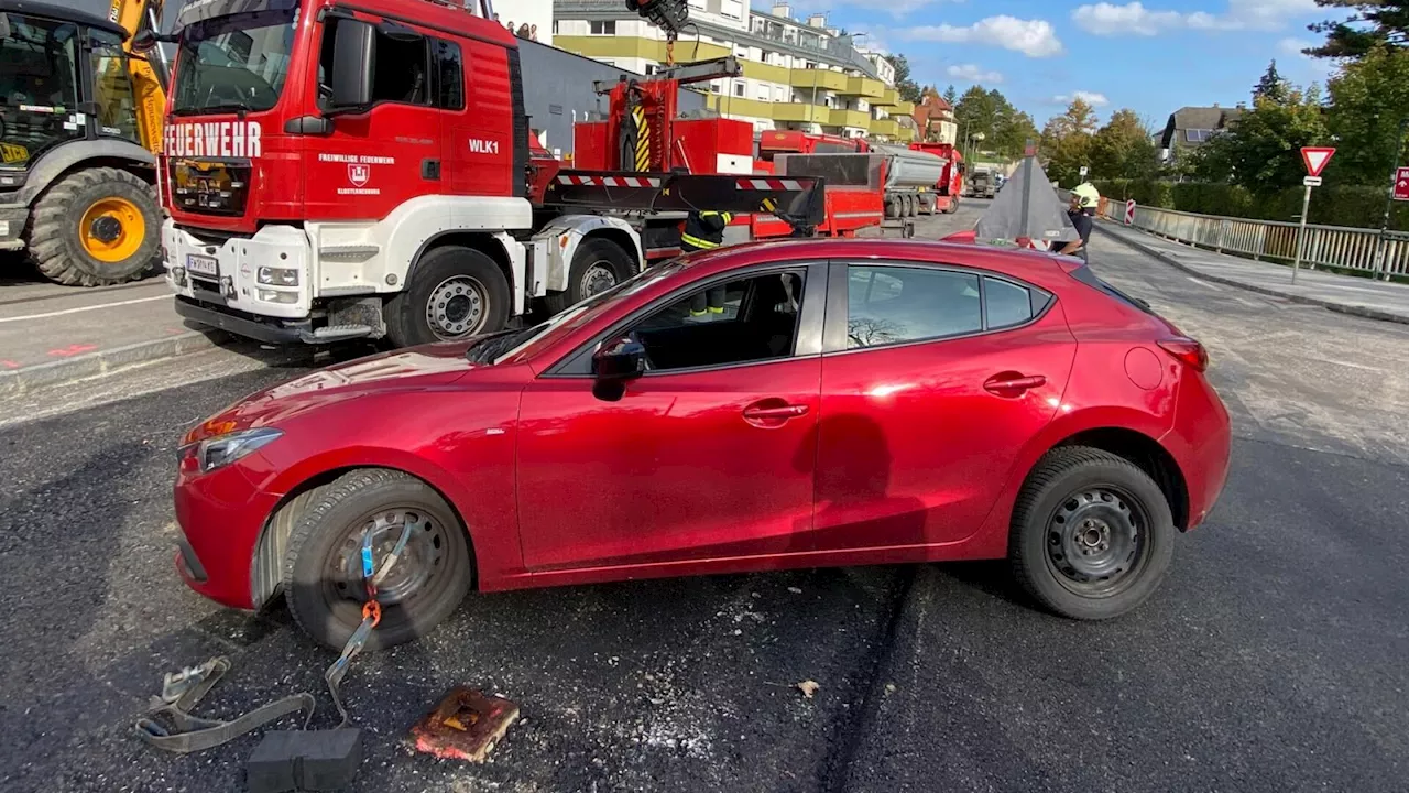 B14: Auto blieb im Baustellenbereich stecken