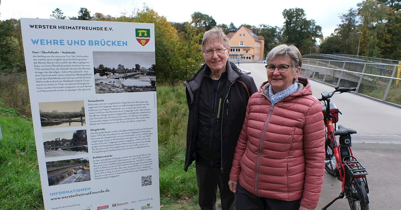 Sielwärter-Enkelin entdeckt Urgroßvater auf Info-Tafel am Bad Oeynhausener Sielwehr