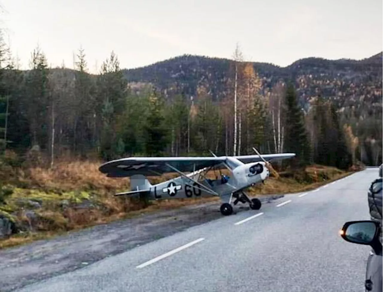 Småfly måtte nødlande på fylkesvei: – Trodde ikke mine egne øyne