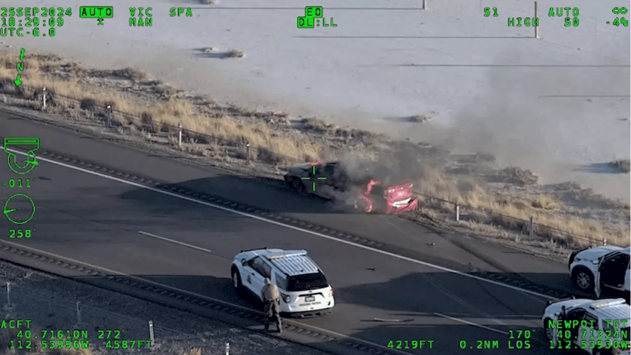 POLICE PURSUIT: Suspect calls police during chase; ends with car catching fire on I-80