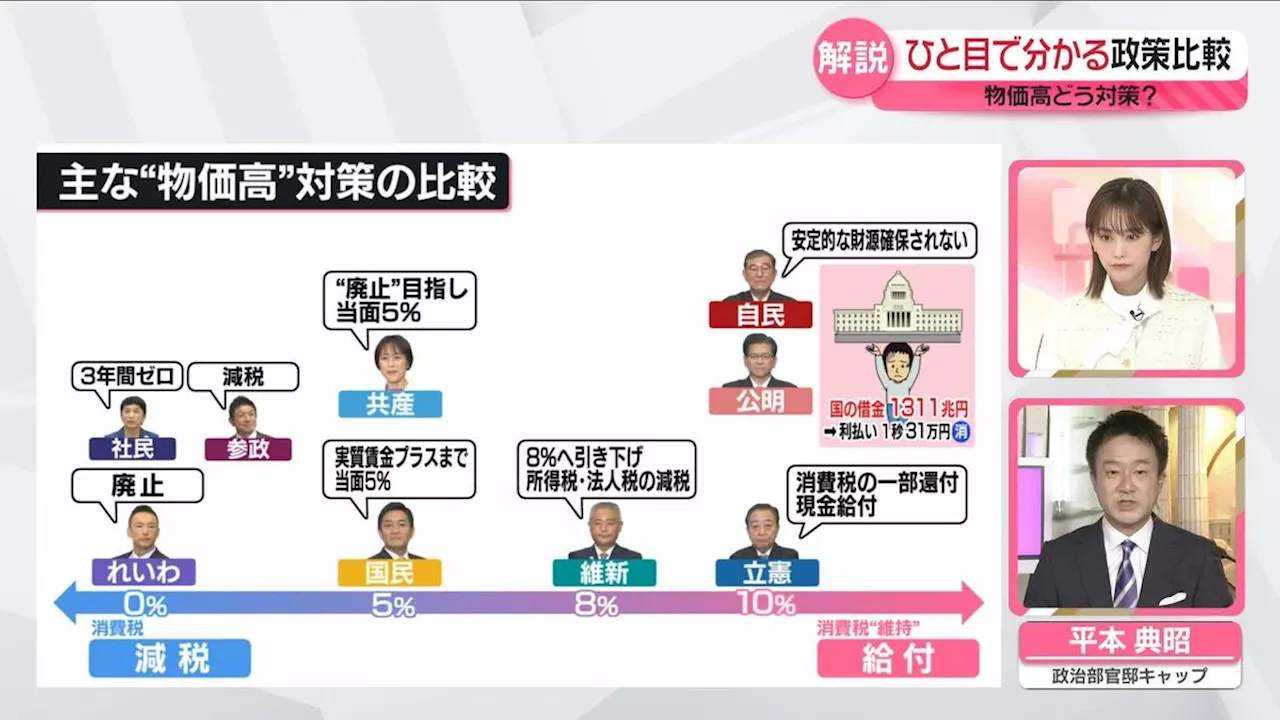 【ひと目で分かる政策比較】物価高対策 各政党の違いは？｜日テレNEWS NNN