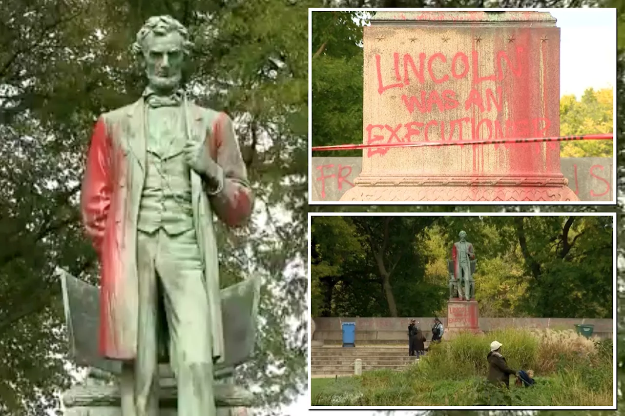 Vandals cover Abraham Lincoln statue with strange, blood-colored graffiti, call him 'executioner'