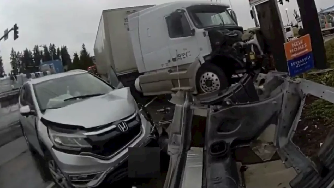 VIDEO: 3 injured in Pierce County crash involving cars, semi-truck