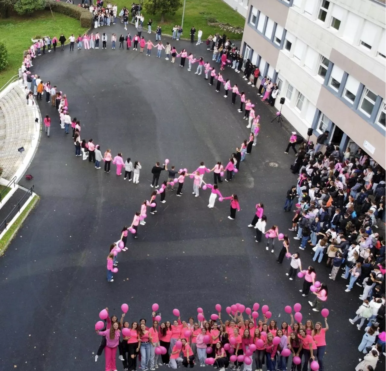 Saint-Jean-d’Angély : à la récré, les élèves de terminale matérialisent le ruban rose