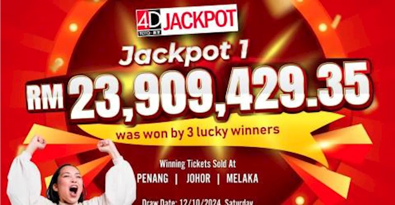 Four lucky winners share RM28.6m Toto jackpot over the weekend