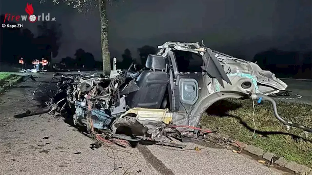 Schweiz: Pkw bei Anprall an Baum in mehrere Teile zerrissen, ein Toter (21) in Winkel