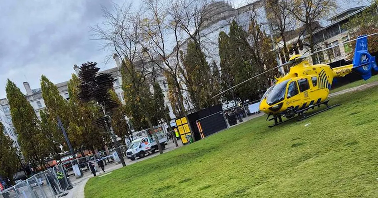 LIVE: Air ambulance lands at Piccadilly Gardens after 'head-on crash between bus and tram'