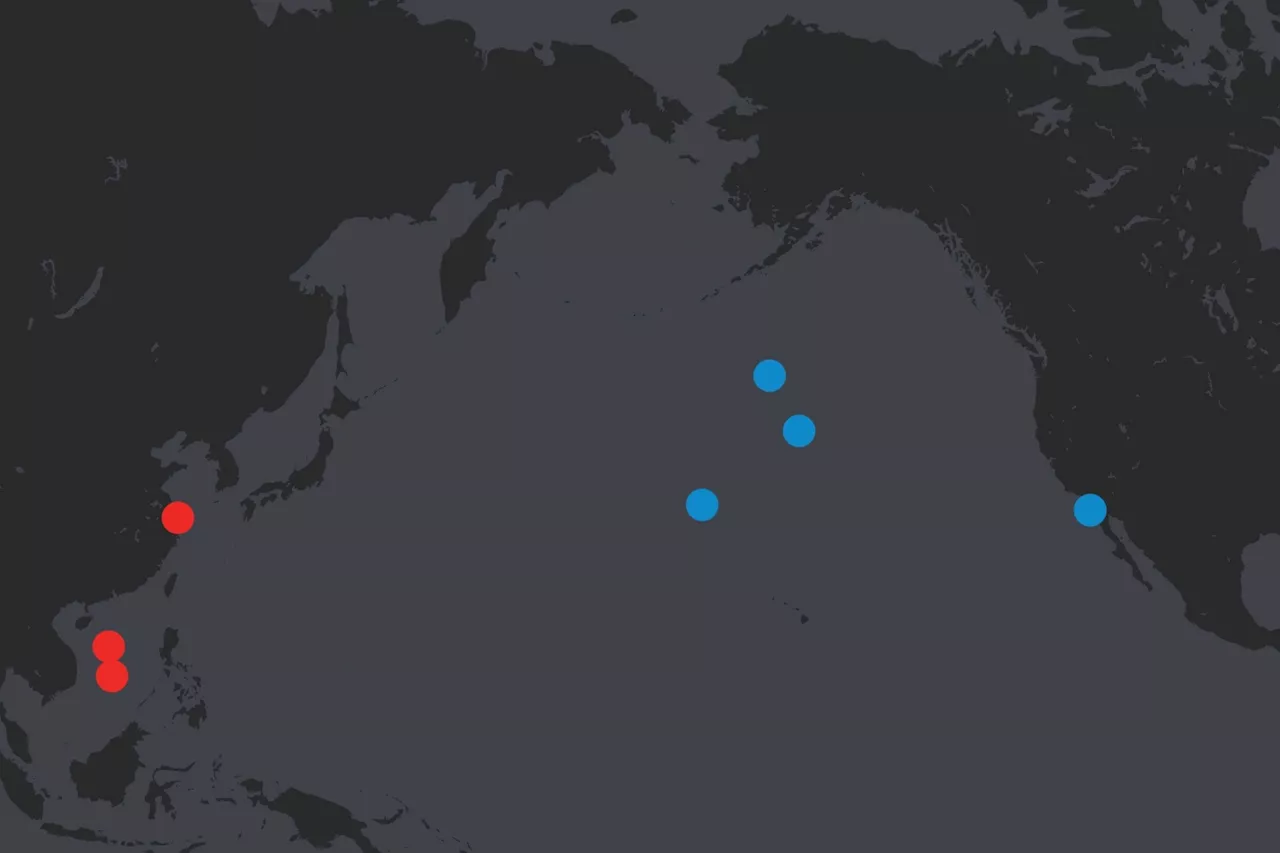 Map Shows US and China's Aircraft Carriers in Pacific This Week