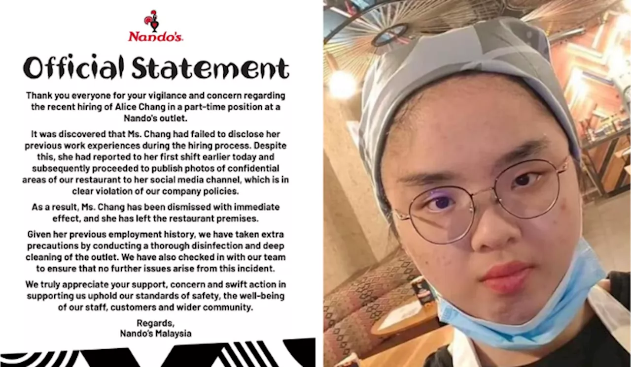 Alice Chang Loses Job At Nando’s Due To ‘Fowl’ Reputation