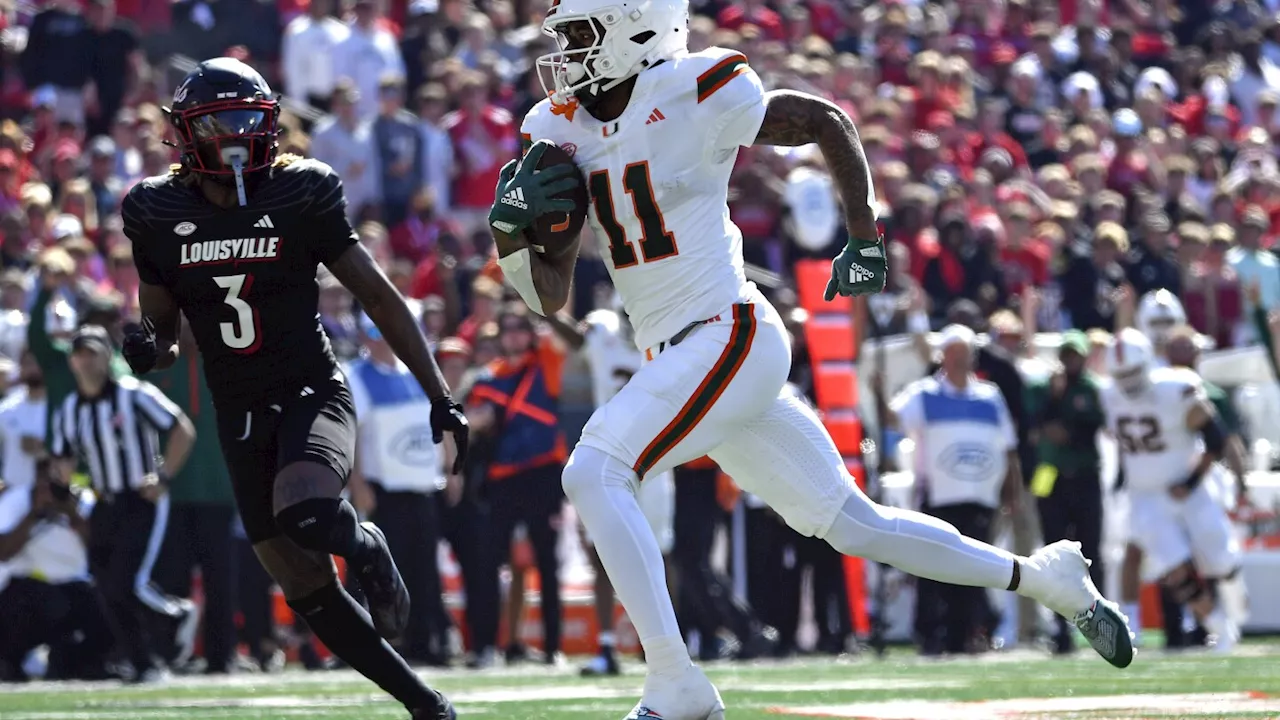 Cam Ward throws for 4 touchdowns, No. 6 Miami survives Louisville comeback bids for wild 52-45 win