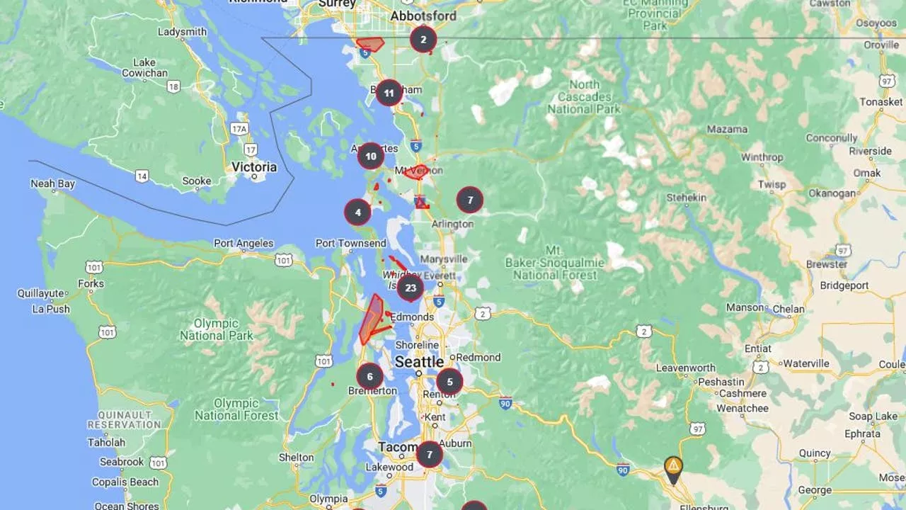 Western WA power outages pop up as atmospheric river, high winds move in